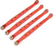 4Pcs RC Car Rods, Aluminum Alloy Lower Suspension Links, Adjustable length Push Rods, Turnbuckle Rod Replacments, Anti Slipy Durable Rods Parts, Linkage Accessories For1/10 Axial 90018 RC Crawler(Red)