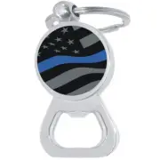 Thin Blue Line Flag Bottle Opener Keychain - Metal Beer Bar Tool Key Ring