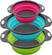 Collapsible Colander Set of 3 Silicone Strainers - 2 X 4 Quart, 1 X 2 Quart
