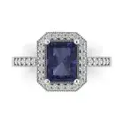 2.9 ct Emerald Cut Sapphire Gemstone Halo Solitaire with Accents Ring White Gold