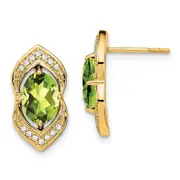 Solid 14k Yellow Gold Simulated Peridot and CZ Post Earrings