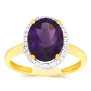 9ct Yellow Gold 2.5 Carat Amethyst 28Cubic Zirconia Ring, P