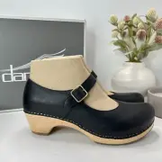 Dansko Lilah Leather Mary Jane Clog Oiled Pull Up Black Women EU 40/9.5 NWB