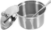 ASAKKURA Condiment Dispenser Jar Stainless Steel Sugar Bowl Lid Spoon Airtight Storage for Salt Sugar Pepper
