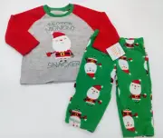 NWT 12 MONTH CARTERS CHRISTMAS FLEECE PAJAMAS SANTA MIDNIGHT SNACKER GREEN PJS
