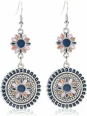 [RiOLe] Bohemian Blue Sunflower Earrings, Metal Jewellery, No Gemstone