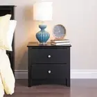 Black Finish Nightstand Wooden Bedside Table 2 Drawer End Side Storage Furniture