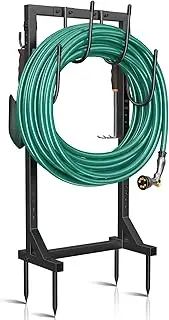 Winpull Garden Hose Holder Water Hose Holder with 4 Spikes, Freestanding Hose Hanger Outdoor Hold Stand Heavy Duty 6 Hooks Metal Garden Hose Storage Hose Reel Rack for Outside (Black)