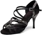 [Minishion] Women's Cross Strap Stiletto High Heel Satin Latin Salsa Tango Ballroom Evening Prom Wedding Sandals
