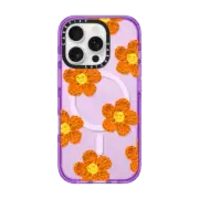 iPhone 16 Pro Impact Case MagSafe Compatible Crochet Flowers - Orange