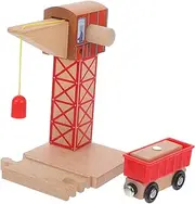 WOONEKY Train Accessory Orbital Crane Toy Wooden Crane Model Train Set Part Simulation for Boys and Girls