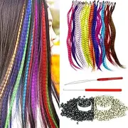 YUDAOHAIR Synthetic Feather Hair Extensions for Women 20Inch Hairpieces With 100pcs Silicone Micro link Beads And 2 Crochet Hooks Hair Feathers with Tools Kit (20'', 13 feather mix colors)
