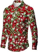 Big and Tall for Men Winter and Christmas 3D Printing Comfortable Fashion Personality Versatile Leisure Full Print Button Down Long Sleeved Shirt Teen T Shirt