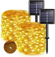 Solar String Lights, 2 Pcs 33 Ft 100 Outdoor String Lights Warm White, 8 Modes