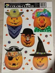 Vtg Halloween Funny Faces Jack-O-Lanterns Unused Window Clings Paper Magic