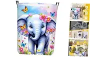 Cute Elephant Laundry Basket,Laundry Hamper With Handles Collapsible Laundry