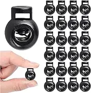 24 Pcs Single Hole Spring Cord Locks Plastic Round Toggle Stoppers Sliding Cord Fastener Slider for Drawstring Rope Paracord End Rucksack Craft (24), Black, 16 x 20mm