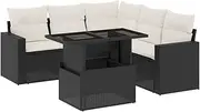 vidaxl Outdoor Modular Sofa Set/6 Piece Black Poly Rattan Lounge with Cushions for Garden Terrace/Adjustable Tabletop**
