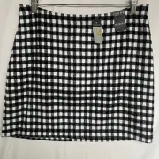 NEW PRIMARK Size 14 Check Skirt A Line mini Short W33 L18 Wool Blend Black White