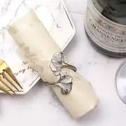 Joyindecor Ginkgo Leaf Napkin Rings - Set of 6 Natural Metal Autumn Napkin Holders for Wedding Party and Daily Use, a Beautiful complement to Your Dinner Table Décor (Silver)
