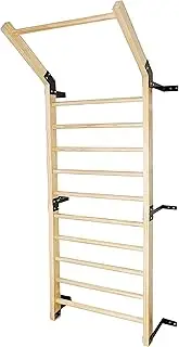 Swedish Ladder,Gymnastics Stall Bar, Wall Mounted Pull Up Bar- Solid Wood With11 Strategic Rods-86.6 Inches Height, 32 Inches Width, Indoor Gym Workout Yoga