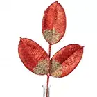 Glitter Red Magnolia Leaves 18" Faux Foliage Spray