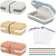 4 Pcs Soap Dish with Lid, Travel Soap Holder Set Includes Sparkling Pouch and Silicone Straps, Portable Soap Box with Removable Tray, Leak-Proof Soap Case for Hiking Camping Bathroom Gym