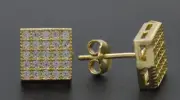 Real 10K Solid Yellow Gold Shiny 8mm Square Cut Stud Earrings 1.9gr Men-Women