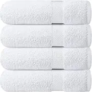 Infinitee Xclusives Premium White Bath Towels for Bathroom Set of 4 (27x54 Inches), 100% Soft Ring-Spun Cotton Bathroom Towels, Quick Dry, Durable, Ideal for Daily Use (Brilliant White)