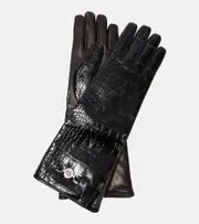 [Versace] Versace Croc-effect leather gloves M black