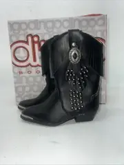 New Children’s Black Fringe Dingo Cowboy Boots. 9 D. 24-12