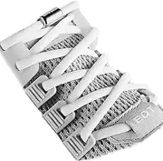 [Generic] Flat No Tie Elastic Shoe Laces with Lock - Lazy Laces for Sneakers - Suitable for Kids & Adults - One Size Fits All - Sports Tieless Flat Shoelaces (White)