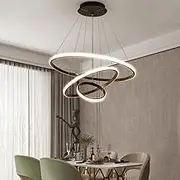 USOR Modern LED Chandelier, Dimmable Pendant Light with Remote Control Rings Round Ceiling Lighting Fixture 3 Color Temperatures Contemporary Black Chandeliers for Bedroom Living Dining Room Kitchen