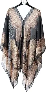 [DuBom] Women Beach Cover Up Poncho Summer Beach Bikini Cover Up Loose Chiffon Blouse with Top Scarf Kaftan Shawl Swimwear Button