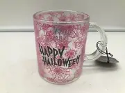Happy Halloween Glass 18oz Pink Spiderwebs Coffee Mug CC01B39039