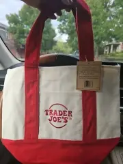 Trader Joes Mini Canvas Cotton Tote Bag Reusable Limited Edition RED