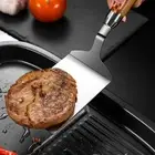 Stainless Steel BBQ Plate Grill Scraper Pancake Spatula With Wood Handle FJAU