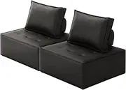 [OIKITURE] 2PCS Modular Sofa with Adjustable Back, Armless PU Leather Sofa Easy Assemble, Per Unit Max Capacity 150kg, 2 Pillow, Sits up 4, Black