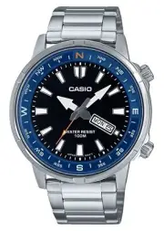 Casio Rotating Compass Ring Steel Black Dial Quartz MTD130D-1A2V 100M Mens Watch