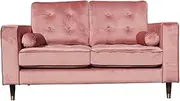 Priceworth Fiona 2-Seater Sofa, Pink Velvet Couch, Modern and Elegant Living Room and Bedroom Furniture, Crafted from a Solid Wood Frame, Stylish Wooden Legs, Comfortable, 93 H x 161 W x 90 D CM