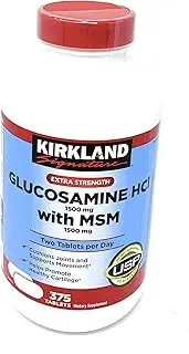 [Kirkland Signature] Extra Strength Glucosamine HCI 1500mg, With MSM 1500 mg, 375-Count Tablets, Pack of 3