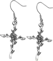 OATIPHO 1pair Gothic Cross Rose Earrings for Women Antique Ear Jewelry Lightweight Design for Halloween Birthdays Valentine Day More Unique Gothic Style