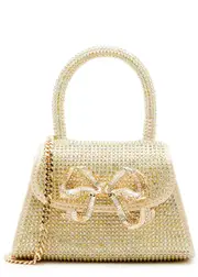 Self-portrait Bow Micro Embellished Satin top Handle bag - Peach One Size