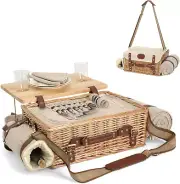 Mutifunctional Wicker Picnic Basket Set for 2 with Blanket and Picnic Table, Ins