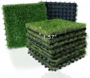 Artificial Grass Tiles Interlocking Turf Deck Set 9 Pack - 12"X12" Synthetic Fak