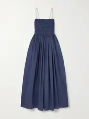 [Matteau] Matteau - Shirred Organic Cotton Midi Dress - Blue - 5 5 Blue