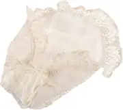 [Baluue] Sun Visor Hat with Chin Straps Soft Polyester Material Adorable Lace Design for Outdoor Beach Protection Fits Head White