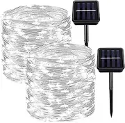 LED Solar String Lights, 12M/39FT Solar Outdoor Lights with 8 Lighting Modes, Waterproof Solar Fairy Lights for Home, Decoration, Tree, Garden Patio Party Christmas (2 Pack 12 M 100 LED, White)