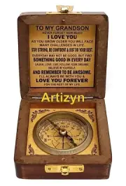 to My Grandson Brass Compass with Wooden Box Mom to Son Compass Father to Son...