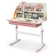 Costway Height Adjustbale Study DeskLearning Table w/Tiltable Desktop & Pull Out Drawer Pink
